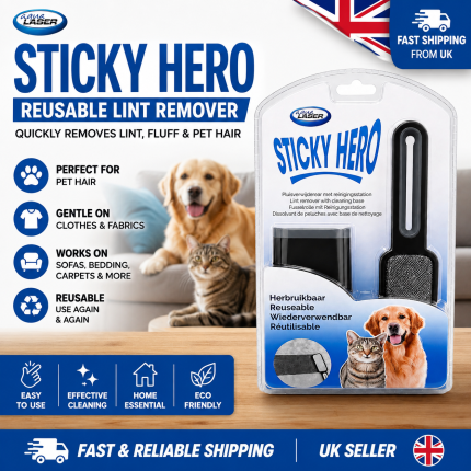 Sticky Hero Reusable Lint Remover with Cleaning Base – Pet Hair & Fabric Cleaner