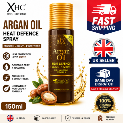 XHC Argan Oil Heat Defence Spray 150ml – Heat Protectant Hair Spray for Smooth, Shiny, Frizz-Free & Healthy-Looking Hair