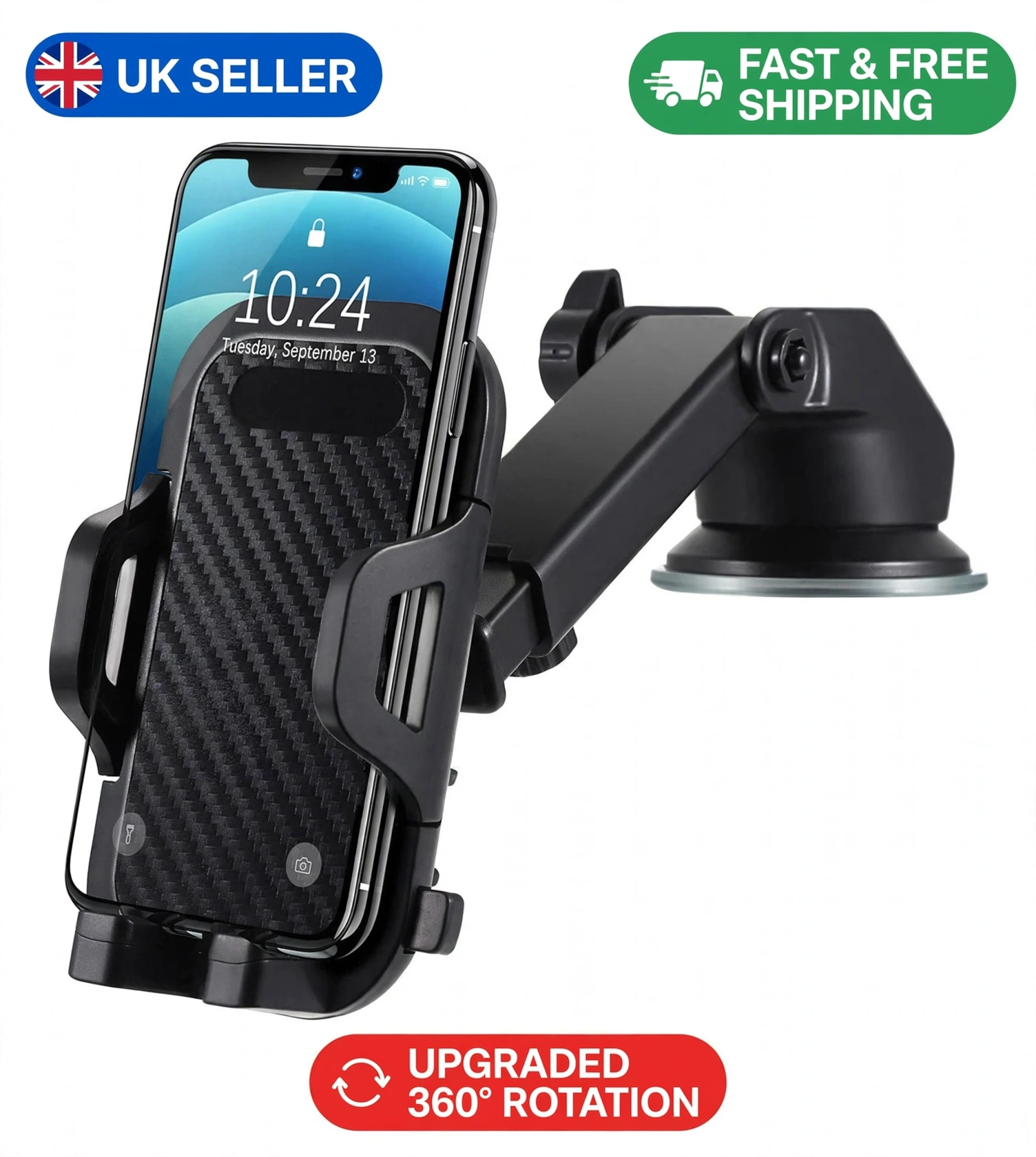 785944586_3555214397963269_1377075398989668092_n Car Phone Holder (Upgraded Carbon Fiber) - 360° Suction Cup Dashboard & Windshield Mount - Image 1