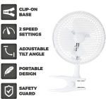 VORTEX 6 Inch Clip Fan Portable Mini Desk Fan 2 Speed Settings Silent Operation Mesh Safety Grill Premium Grip Clamp for Desk Bed Office Home White - Image 2