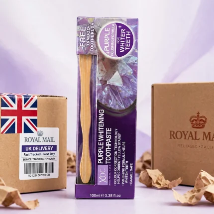 XOC Purple Whitening Toothpaste 100ml – Bright Smile + Free Bamboo Toothbrush